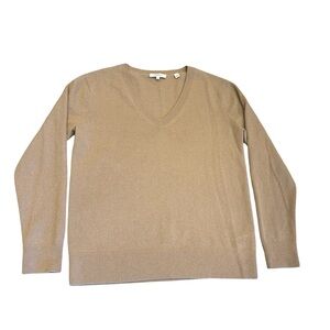 Vince 100% Cashmere V-Neck Sweater Womens XS Camel Tan Lightweight Luxury